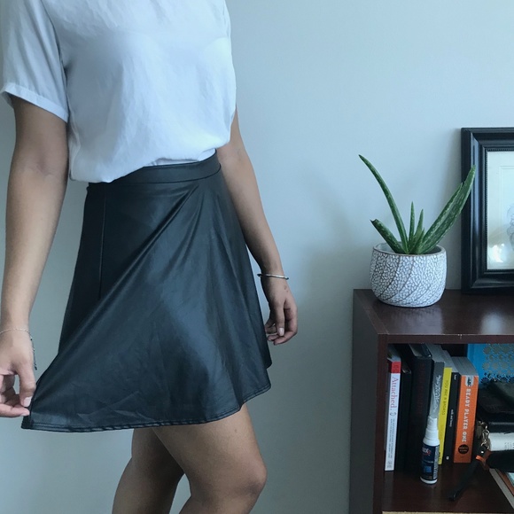 Black Faux Leather A-Line Skirt - Picture 1 of 5